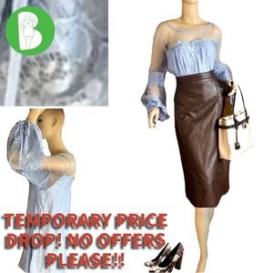 BLUE LACE TOP WITH MESH YOKE AND PUFFED SLEEVES  (2X)